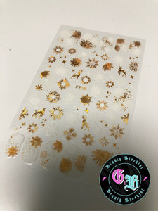 WHITE AND GOLD REINDEER SNOWFLAKES! Nail Art Stickers