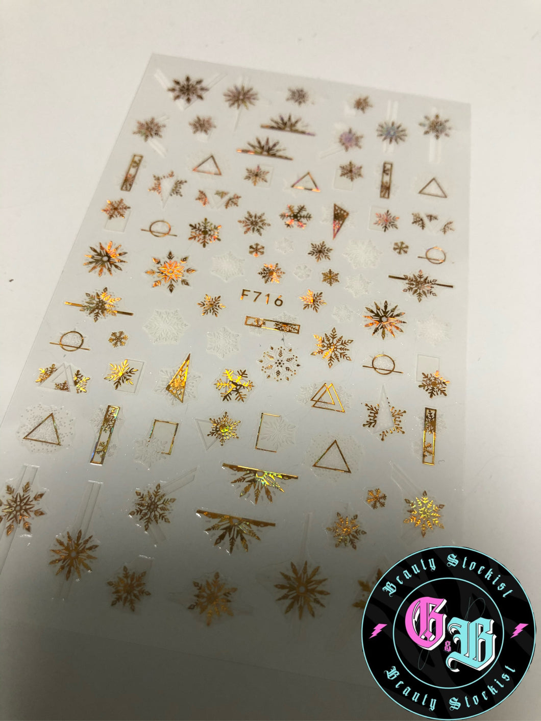 WHITE AND GOLD TRIANGULAR SNOWFLAKES! Nail Art Stickers